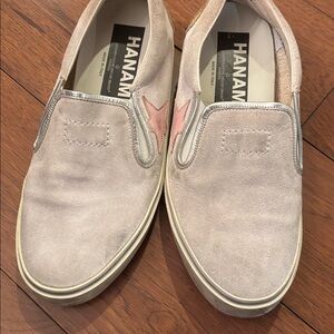 AUTHENTIC Golden Goose Beige and Pink Star Slip-Ons